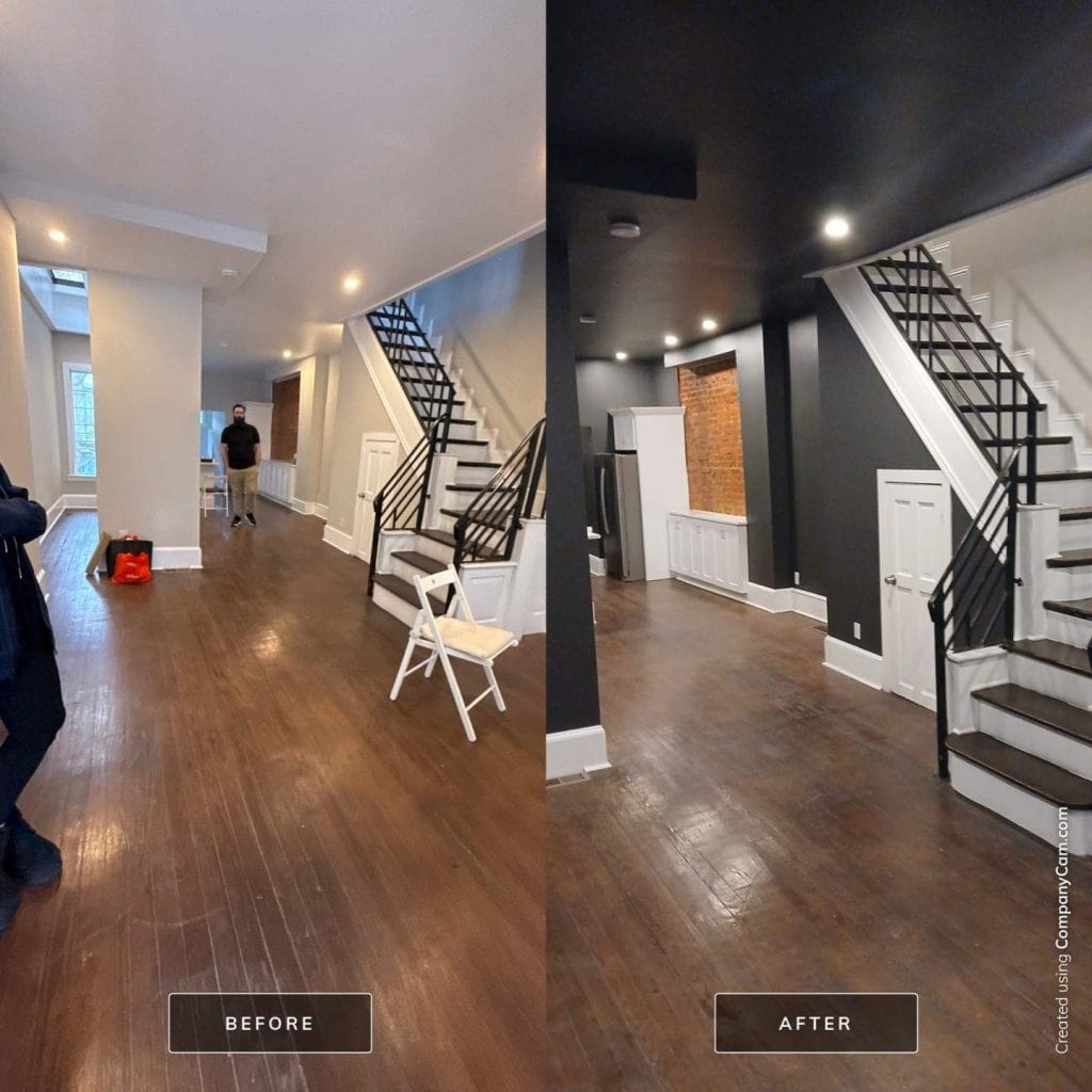 The before and after interior painted space.