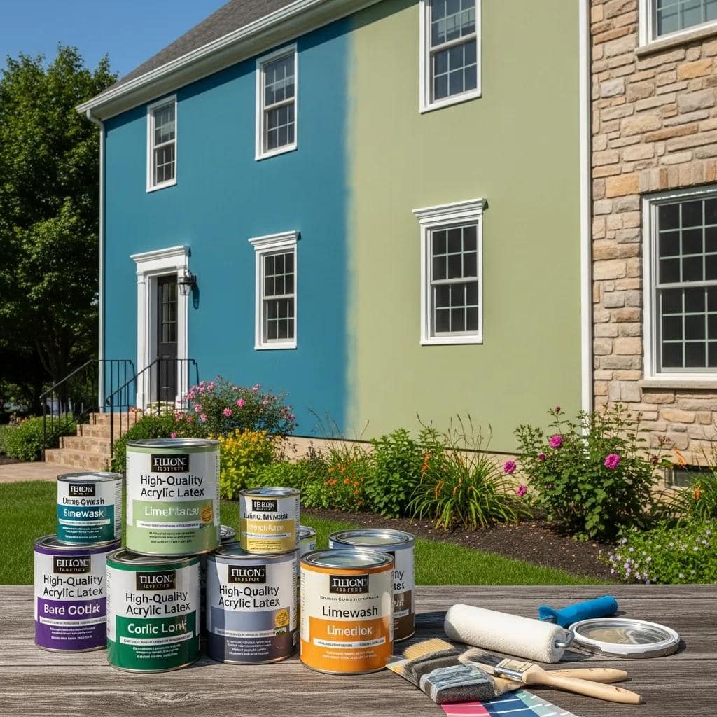 Richboro Exterior House Painting: Quality That Lasts 4 Selection of weather-resistant exterior paints, including acrylic latex and limewash options