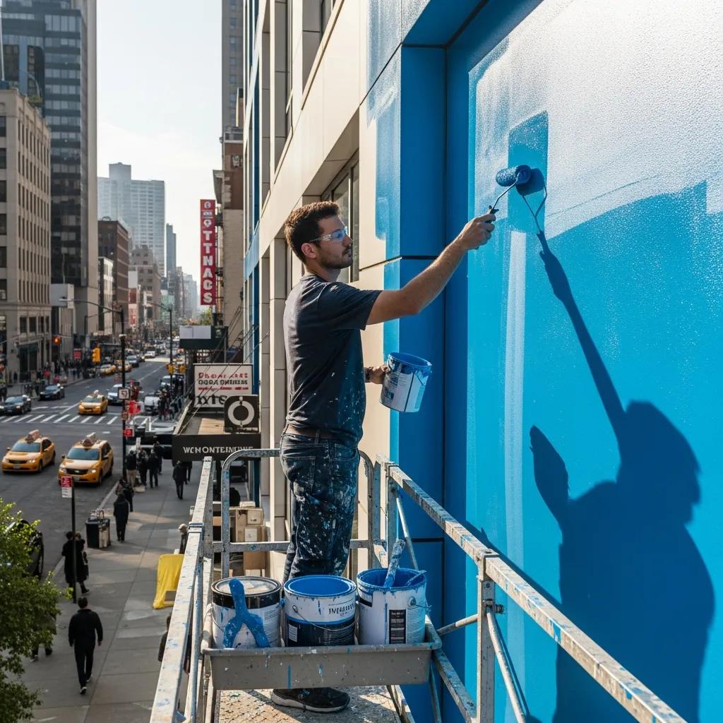 Our team applying a fresh, professional coat to a commercial building in Chestnut Hill