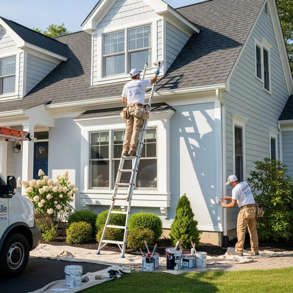 Revamp Your Home: Best Exterior Painters Near Churchville 3 Local painters applying exterior paint to a residential home in Churchville